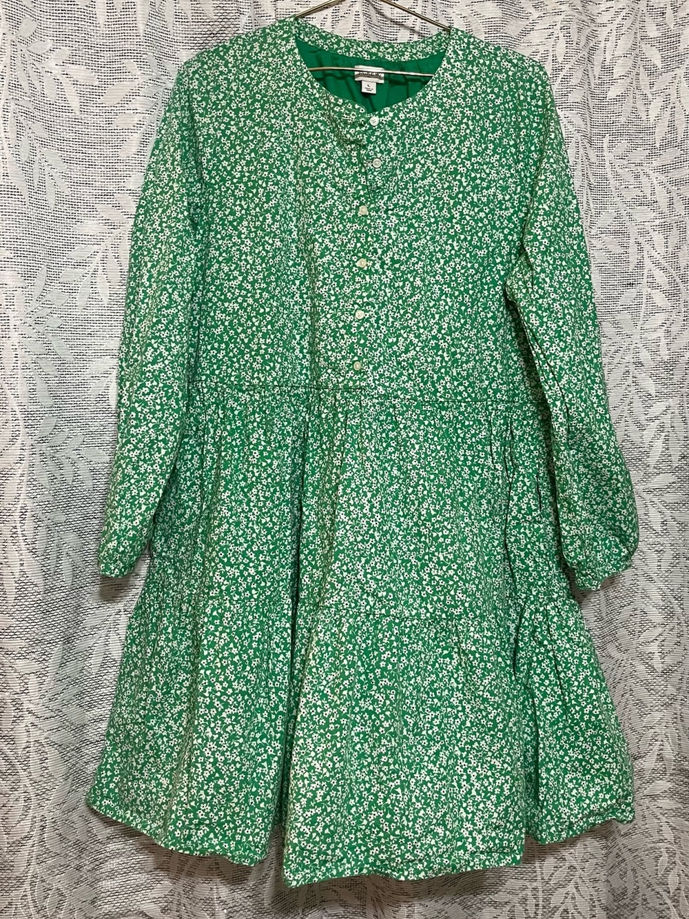 J. Crew Green and White Floral Long-Sleeve Button Dress